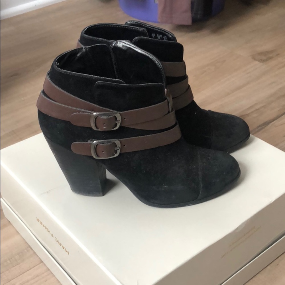 Black with Brown Strap Bootie